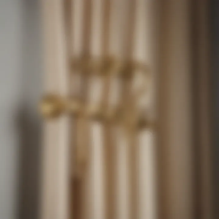 Showcasing the installation of brass curtain hooks on a stylish curtain rod