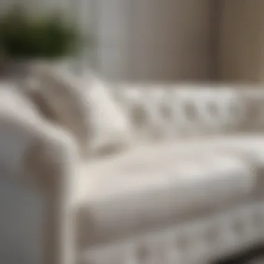 Close-up of white sofa love seat fabric texture