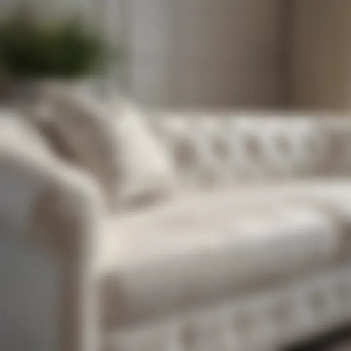 Close-up of white sofa love seat fabric texture