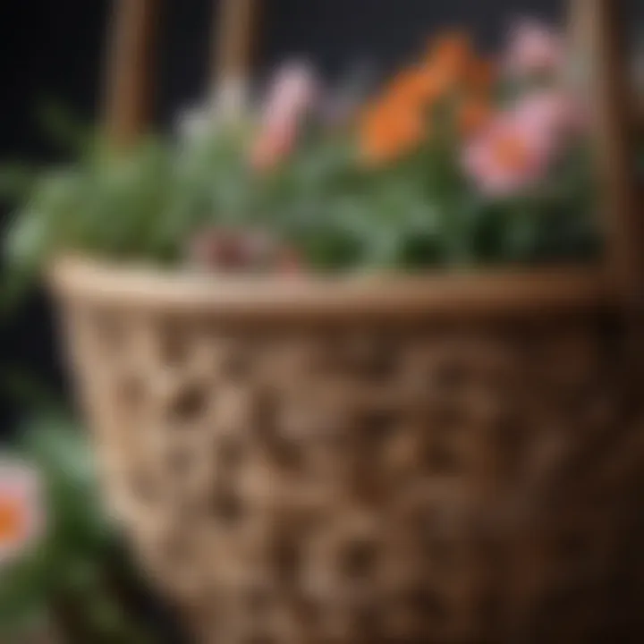 Close-up of high-quality materials used in faux flower baskets