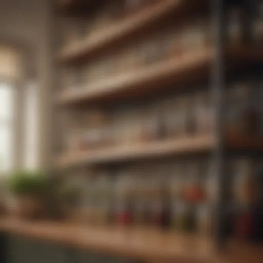 Elegant kitchen food rack displaying various spices and herbs