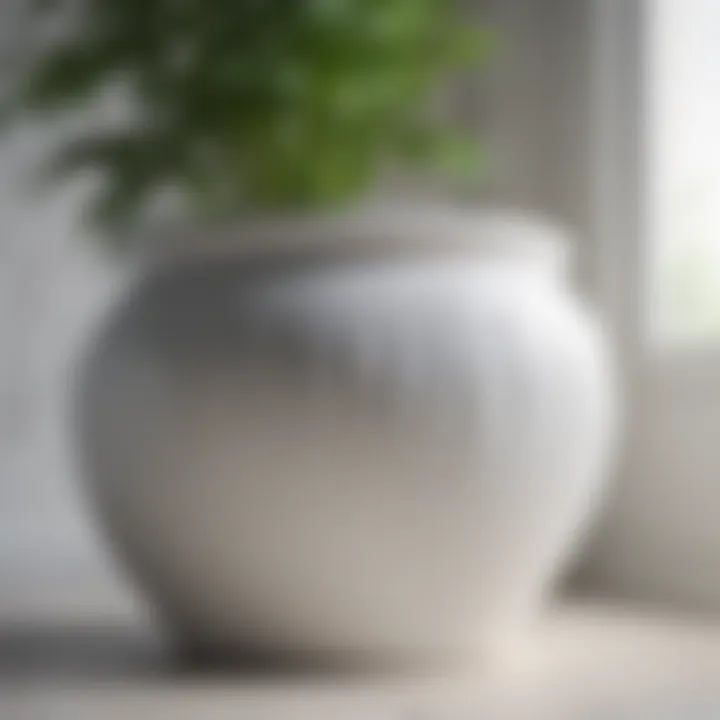 Close-up of the texture and finish of a white ceramic pot