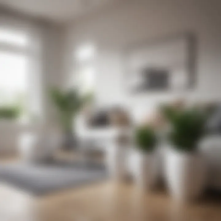 Stylish living room with white ceramic pots enhancing interior decor