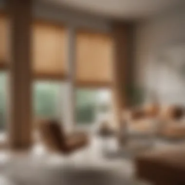 Luxurious Velvet Blinds in a Modern Setting Luxurious velvet blinds adorned in a contemporary living room.