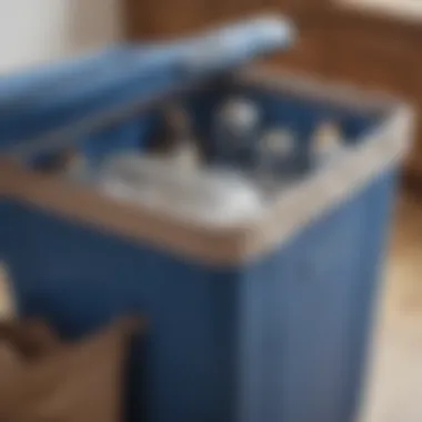 Close-up of a blue hamper, illustrating maintenance tips and material quality.