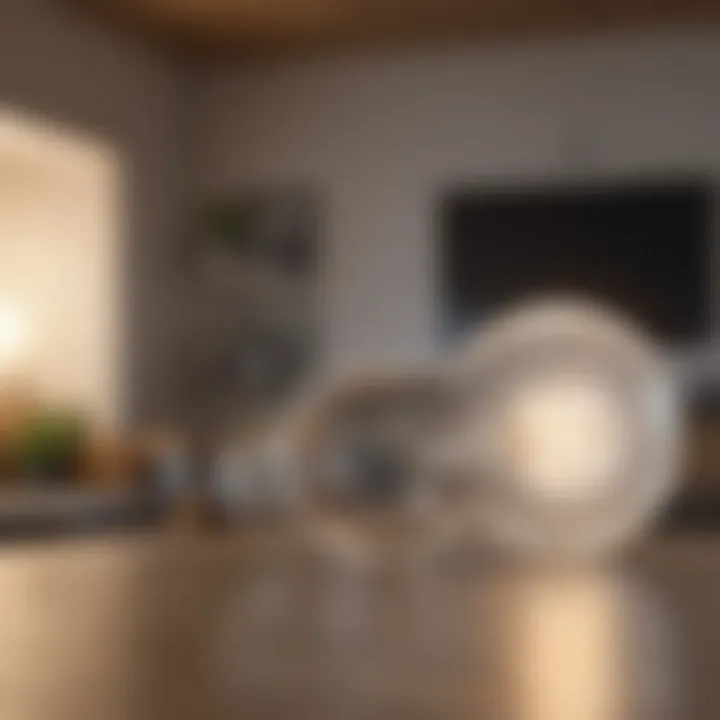 Close-up view of a two-watt LED bulb illuminating a modern living space