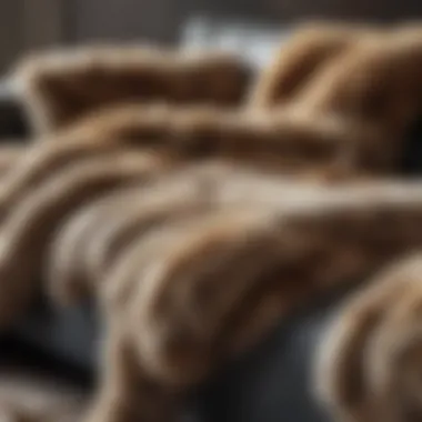 Detailed view of a fur throw on a sofa, highlighting texture