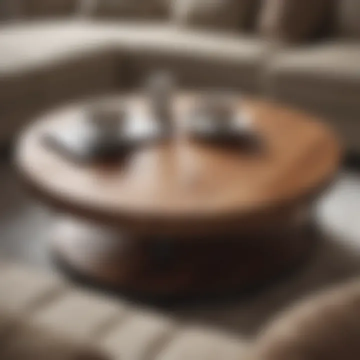 Close-up of materials used in round coffee tables