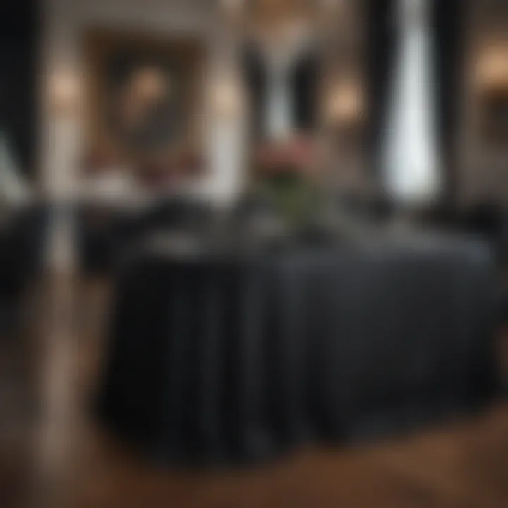 Black oval table cloth enhancing a formal event setup